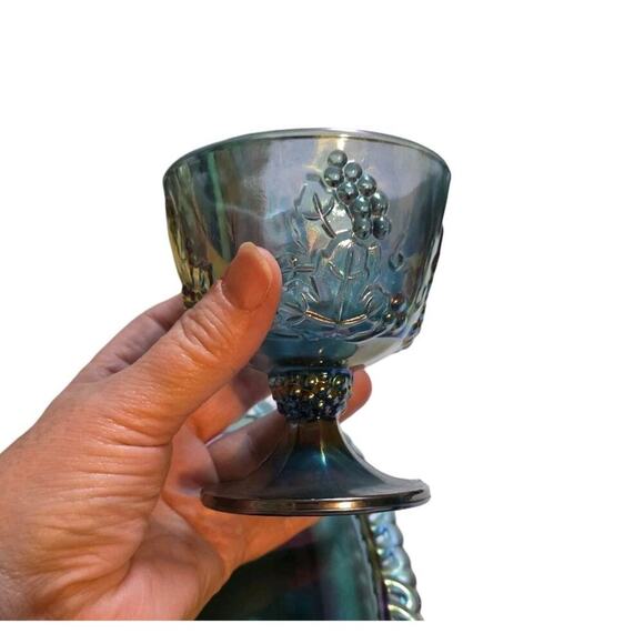 Indiana Glass Co Carnival Glass Sugar Creamer & Tray Set 0407 Iridescent Blue - Picture 4 of 4